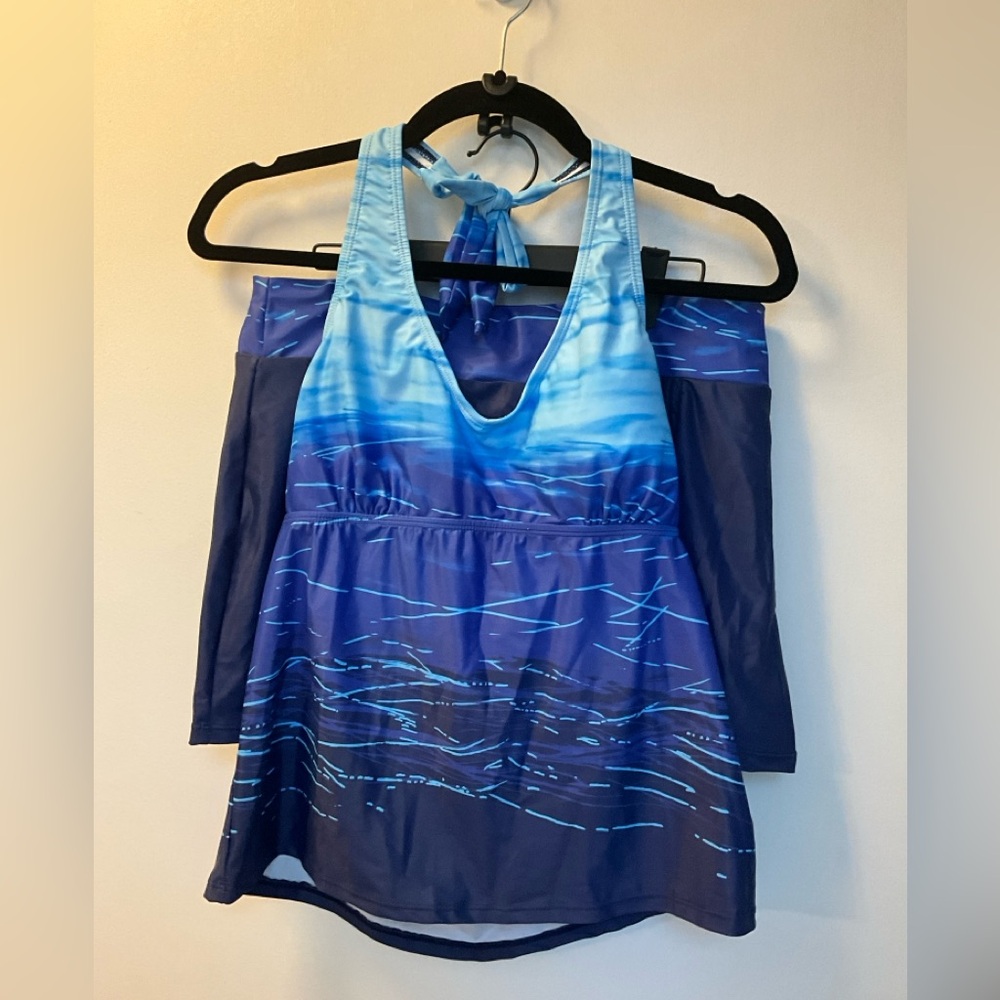 Blue Halter Swimsuit with Cover-Up
